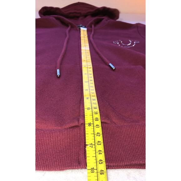 True Religion Zip Hoodie Embellished Studs Burgundy TR Alumni 2002 Womens Sz XS - Picture 7 of 9